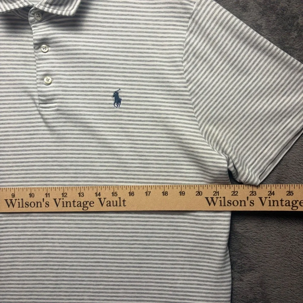 Polo Ralph Lauren Polo Shirt Mens XL Grey White Striped Cotton Classic Fit Logo